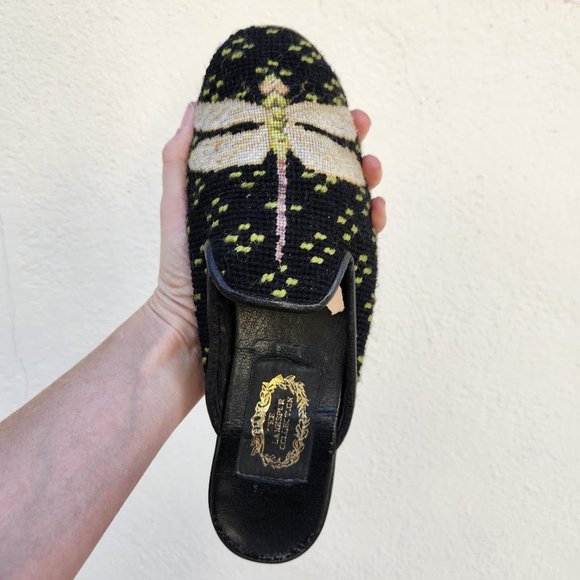 The Larkspur Collection Shoes Vintage The Larkspur Collection Dragonfly Needlepoint Mules